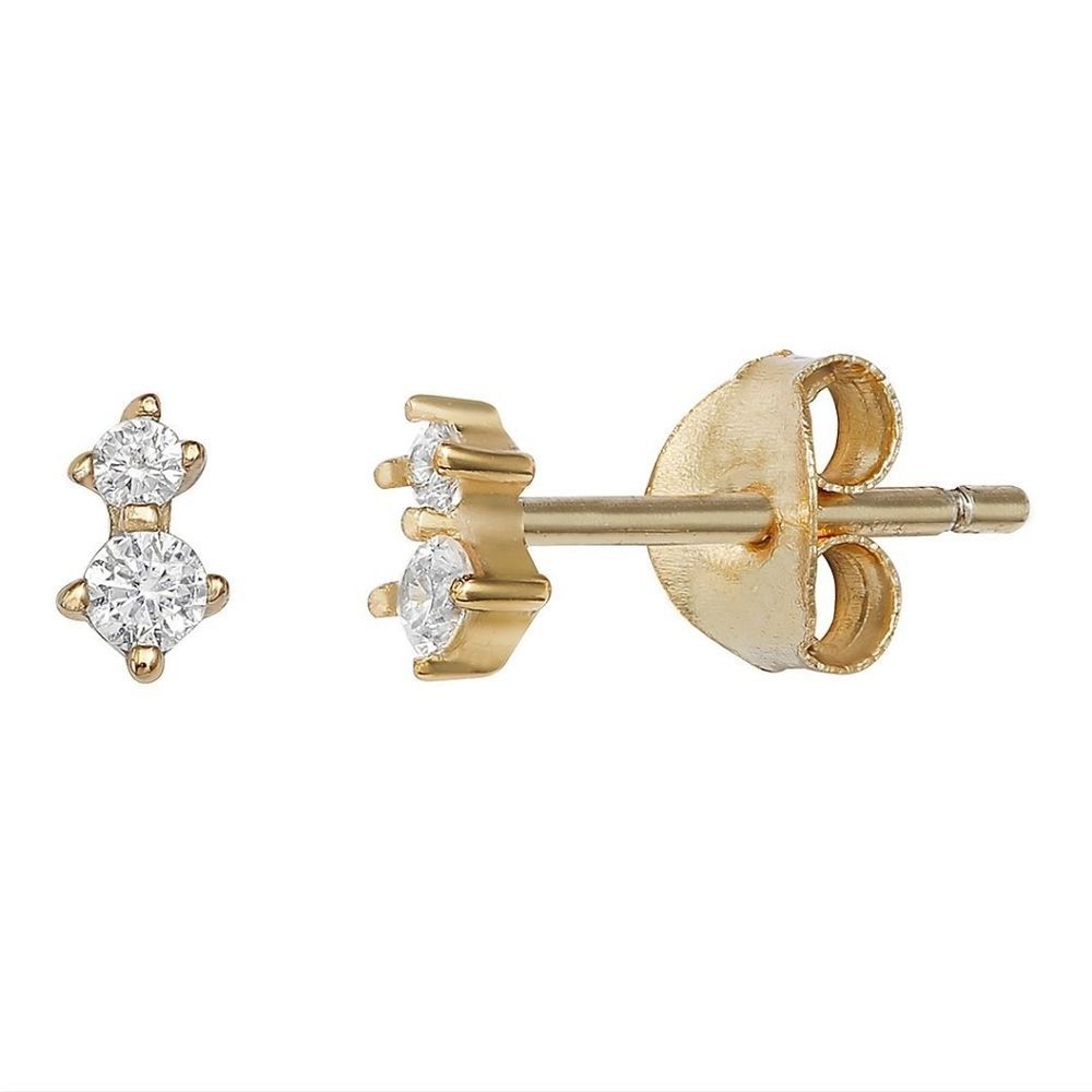 New 18k Yellow Gold Plated Sterling Silver Double Cubic Zirconia Stud Earrings 28$